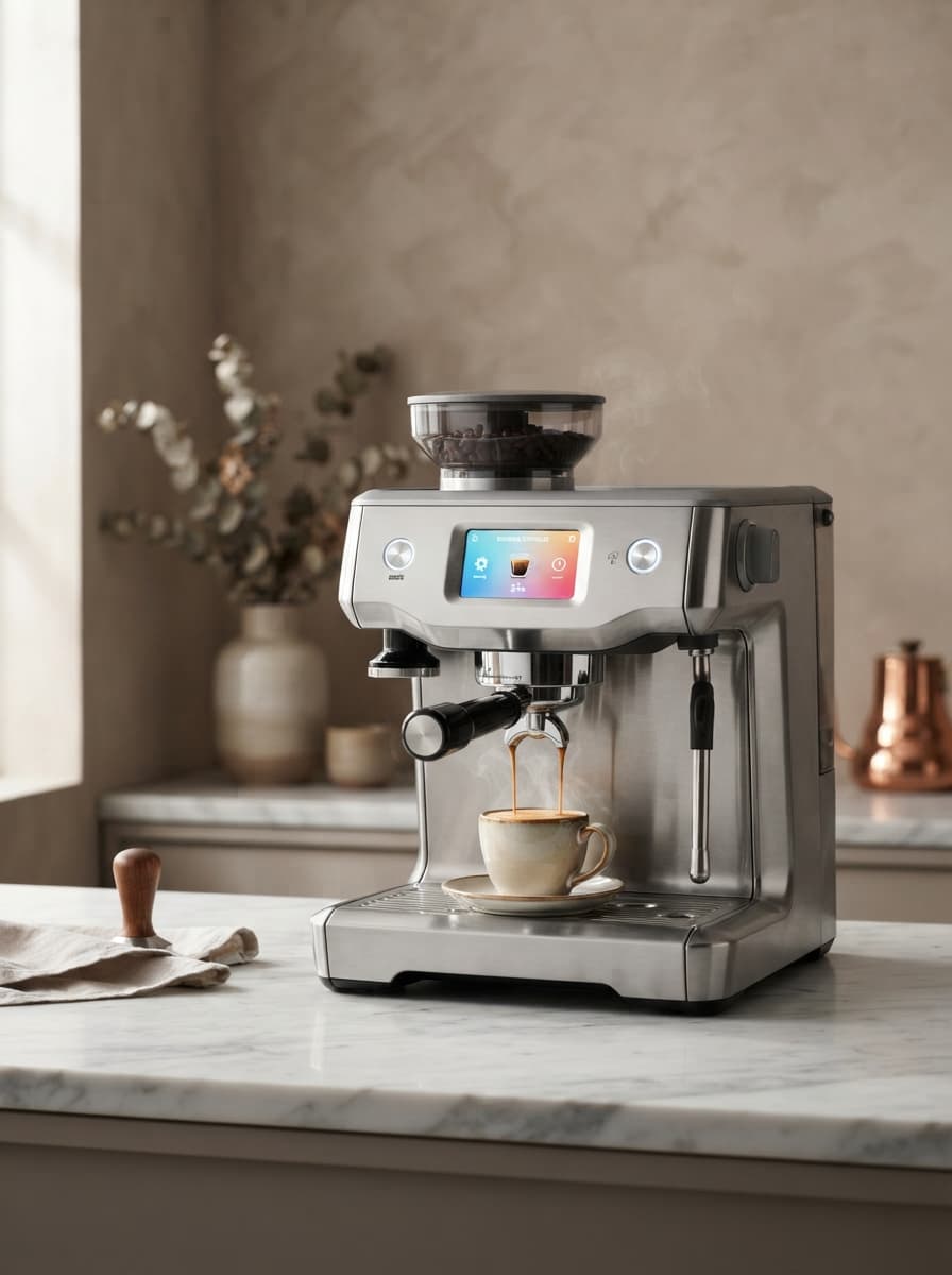 AI product photography scene — tech espresso machine | rawbit