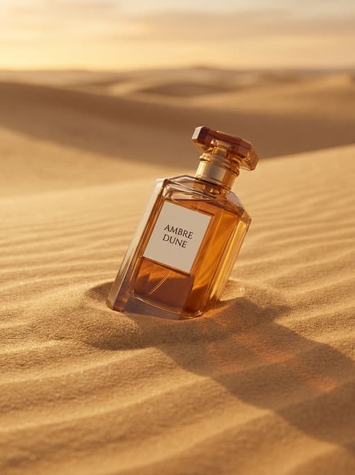 AI product photography scene — perfume ambre dune sunlit sand | rawbit AI product photography scene — perfume ambre dune sunlit sand | rawbit