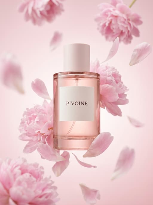 AI product photography scene — perfume pivoine pink peonies | rawbit AI product photography scene — perfume pivoine pink peonies | rawbit