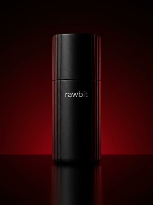 AI product photography scene — rawbit black bottle red backdrop | rawbit AI product photography scene — rawbit black bottle red backdrop | rawbit