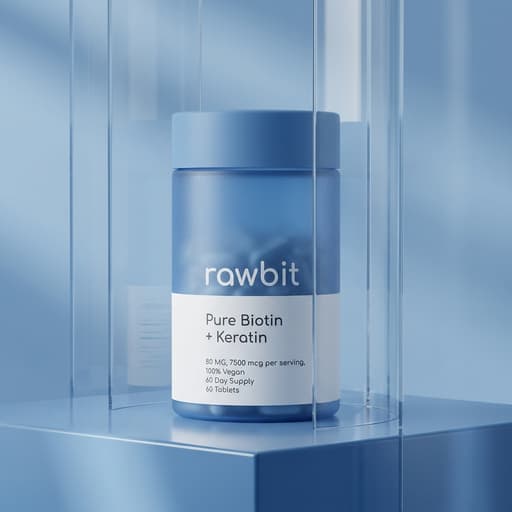 AI product photography scene — rawbit blue biotin supplement jar | rawbit AI product photography scene — rawbit blue biotin supplement jar | rawbit